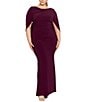 Betsy & Adam Plus Size Boat Neck 3/4 Drape Sleeve Gown, Color:Wine - Image 1