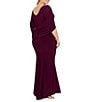 Betsy & Adam Plus Size Boat Neck 3/4 Drape Sleeve Gown, Color:Wine - Image 2