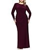 Betsy & Adam Plus Size Boat Neck Embellished Long Sleeve Floor Length Dress - Image 1