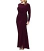 Betsy & Adam Plus Size Boat Neck Embellished Long Sleeve Floor Length Dress - Image 3