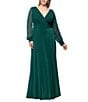 Betsy & Adam Plus Size Chiffon Mesh V-Neck Long Sleeve Gown, Color:Forest - Image 1