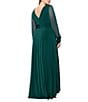 Betsy & Adam Plus Size Chiffon Mesh V-Neck Long Sleeve Gown, Color:Forest - Image 2