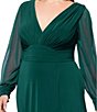 Betsy & Adam Plus Size Chiffon Mesh V-Neck Long Sleeve Gown, Color:Forest - Image 4