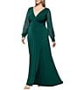 Betsy & Adam Plus Size Chiffon Mesh V-Neck Long Sleeve Gown - Image 3