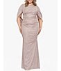 Color:White/Pink/Gold - Image 1 - Plus Size Drape Back Boat Neck Galaxy Glitter 3/4 Sleeve Sheath Gown