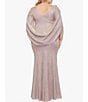Color:White/Pink/Gold - Image 2 - Plus Size Drape Back Boat Neck Galaxy Glitter 3/4 Sleeve Sheath Gown