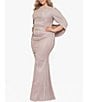 Color:White/Pink/Gold - Image 3 - Plus Size Drape Back Boat Neck Galaxy Glitter 3/4 Sleeve Sheath Gown
