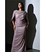 Color:White/Pink/Gold - Image 5 - Plus Size Drape Back Boat Neck Galaxy Glitter 3/4 Sleeve Sheath Gown