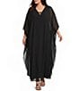 Betsy & Adam Plus Size Embellished Keyhole Neck Cape Sleeve Chiffon Caftan Gown - Image 1