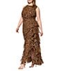 Betsy & Adam Plus Size Halter Neck Leopard Print Maxi Dress, Color:Brown Multi - Image 3