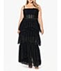 Color:Black - Image 1 - Plus Size Illusion Tiered Ruffled Tulle Square Neck Mesh Sleeveless Gown