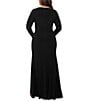 Betsy & Adam Plus Size Long Sleeve V-Neck Cascade Ruffle Front Slit Gown, Color:Black - Image 2