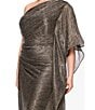 Betsy & Adam Plus Size Metallic Crinkle One Shoulder Ruffle Sleeve Ruched Gown, Color:Black/Gold/Silver - Image 5
