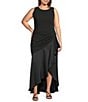 Betsy & Adam Plus Size Mixed Media Ruffled Midi Dress, Color:Black - Image 1