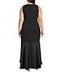 Betsy & Adam Plus Size Mixed Media Ruffled Midi Dress, Color:Black - Image 2