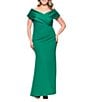 Betsy & Adam Plus Size Off-the-Shoulder Scuba Crepe Dress, Color:Green/Green - Image 1