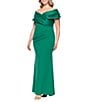 Betsy & Adam Plus Size Off-the-Shoulder Scuba Crepe Dress, Color:Green/Green - Image 3