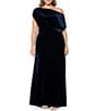 Betsy & Adam Plus Size One Shoulder Draped Neck Ruched Bodice Long Dress - Image 1