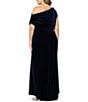 Betsy & Adam Plus Size One Shoulder Draped Neck Ruched Bodice Long Dress - Image 2
