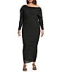 Betsy & Adam Plus Size One Shoulder Long Sleeve Mesh Gown, Color:Black - Image 1