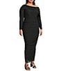 Betsy & Adam Plus Size One Shoulder Long Sleeve Mesh Gown, Color:Black - Image 3