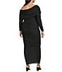 Betsy & Adam Plus Size One Shoulder Long Sleeve Mesh Gown, Color:Black - Image 4