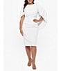 Color:White - Image 1 - Plus Size Round Neck Draped Back 3/4 Sleeve Ruched Front Stretch Sheath Dress