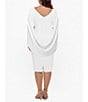 Betsy & Adam Plus Size Round Neck Draped Back 3/4 Sleeve Ruched Front Stretch Sheath Dress, Color:White - Image 2