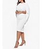 Color:White - Image 3 - Plus Size Round Neck Draped Back 3/4 Sleeve Ruched Front Stretch Sheath Dress