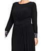Betsy & Adam Plus Size Ruched Beaded Cuff Long Dress - Image 3