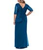 Betsy & Adam Plus Size Sequin Lace V-Neck 3/4 Sleeve Gown, Color:Peacock - Image 2