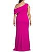 Betsy & Adam Plus Size Short Flutter Sleeve One Shoulder Scuba Crepe Dress, Color:New Fushia - Image 2