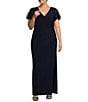 Betsy & Adam Plus Size Short Sequin Flutter Sleeve V-Neck Dress - Image 1