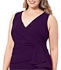 Betsy & Adam Plus Size Sleeveless V-Neck Cascade Ruffle Scuba Crepe Gown, Color:Mulberry - Image 4