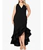 Color:Black - Image 1 - Plus Size Sleeveless V-Neck Ruffle Skirt Scuba Crepe Gown