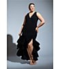 Color:Black - Image 4 - Plus Size Sleeveless V-Neck Ruffle Skirt Scuba Crepe Gown