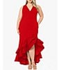 Color:Red - Image 1 - Plus Size Sleeveless V-Neck Ruffle Skirt Scuba Crepe Gown