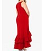 Color:Red - Image 2 - Plus Size Sleeveless V-Neck Ruffle Skirt Scuba Crepe Gown