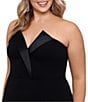 Betsy & Adam Plus Size Sleeveless V-Neck Tuxedo Bodice Scuba Crepe Gown, Color:Black/Black - Image 3