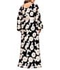 Betsy & Adam Plus Size Soutache Floral Print Long Sleeve Ribbon Belt Gown, Color:Black/Champagne - Image 2