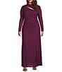 Betsy & Adam Plus Size Stone Power Mesh Long Sleeve Gown, Color:Plum - Image 1