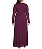 Betsy & Adam Plus Size Stone Power Mesh Long Sleeve Gown, Color:Plum - Image 2