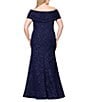 Betsy & Adam Plus Size Stretch Jacquard Off-the-Shoulder Dress, Color:Navy/Navy - Image 2