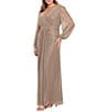 Betsy & Adam Plus Size Surplice Neck Draped Waist Long Sleeve Shimmer Dress - Image 3