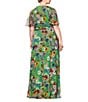 Betsy & Adam Plus Size V-Neck Short Flutter Sleeve Floral Chiffon Dress, Color:Green - Image 2