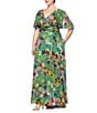 Betsy & Adam Plus Size V-Neck Short Flutter Sleeve Floral Chiffon Dress, Color:Green - Image 3