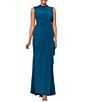 Betsy & Adam Ruched Mock Neck Sleeveless Gathered Pleat Gown - Image 1