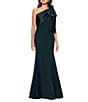 Betsy & Adam Satin Bow One Shoulder Scuba Crepe Sleeveless Mermaid Gown, Color:Pine - Image 4