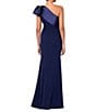 Betsy & Adam Satin Bow One Shoulder Scuba Crepe Sleeveless Mermaid Gown, Color:Navy - Image 2