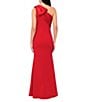 Betsy & Adam Satin Bow One Shoulder Scuba Crepe Sleeveless Mermaid Gown, Color:Red - Image 2
